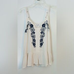 Cream Camisole with Navy Floral Embroidery